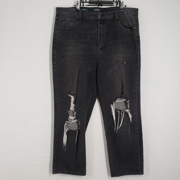 Wild Fable Jean Women 18 Black High Rise Straight Leg Thrashed Grunge Button Fly - Picture 1 of 16